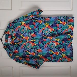 Evergreen Island men's Hawaiian print shirt parrots tropical sz 2xl vint…